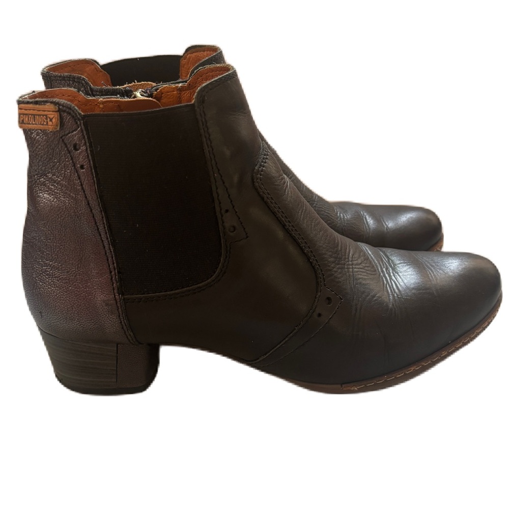 Pikolinos Rotterdam‎ Leather Stretch Side Ankle Booties Size 38 Black Metallic